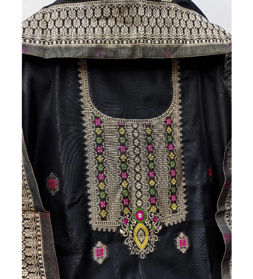 Women's Banarasi Silk Printed Unstitched Salwar Suit Material With Dupatta (Black, 3Mtrs) Women's Banarasi Silk Printed Unstitched Salwar Suit Material With Dupatta (Black, 3Mtrs)