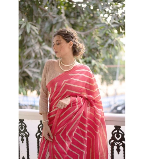Women's Faux_Tussar_Silk Geometric_Print Saree With Unstitched Blouse 5.5Mtr (Pink)