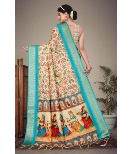 Women's Cotton Silk Printed Saree With Unstitched Blouse 5.5Mtr (Sky Blue) Women's Cotton Silk Printed Saree With Unstitched Blouse 5.5Mtr (Sky Blue)