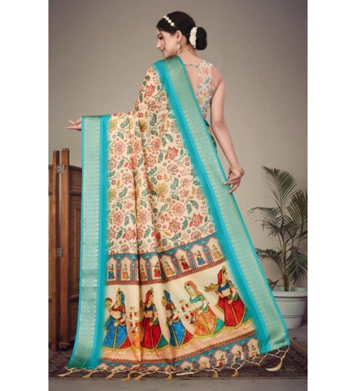 Women's Cotton Silk Printed Saree With Unstitched Blouse 5.5Mtr (Sky Blue) Women's Cotton Silk Printed Saree With Unstitched Blouse 5.5Mtr (Sky Blue)