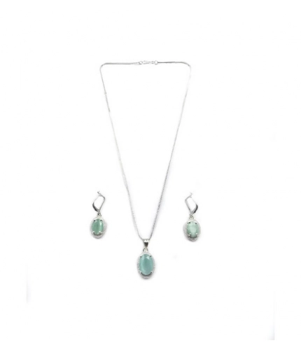 Women's Brass Silver Plated Pendant Set (Turquoise)