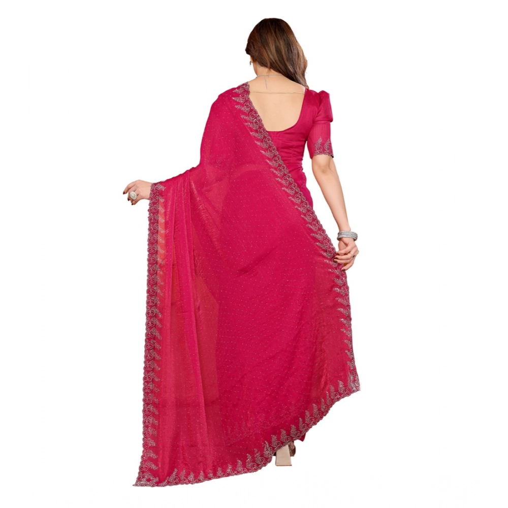 Women's Georgette Printed Saree With Unstitched Blouse 5.5Mtr (Pink)