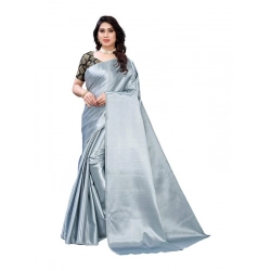 Women's Satin Printed Saree With Unstitched Blouse 5.5Mtr (Grey)