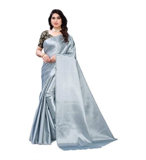 Women's Satin Printed Saree With Unstitched Blouse 5.5Mtr (Grey)