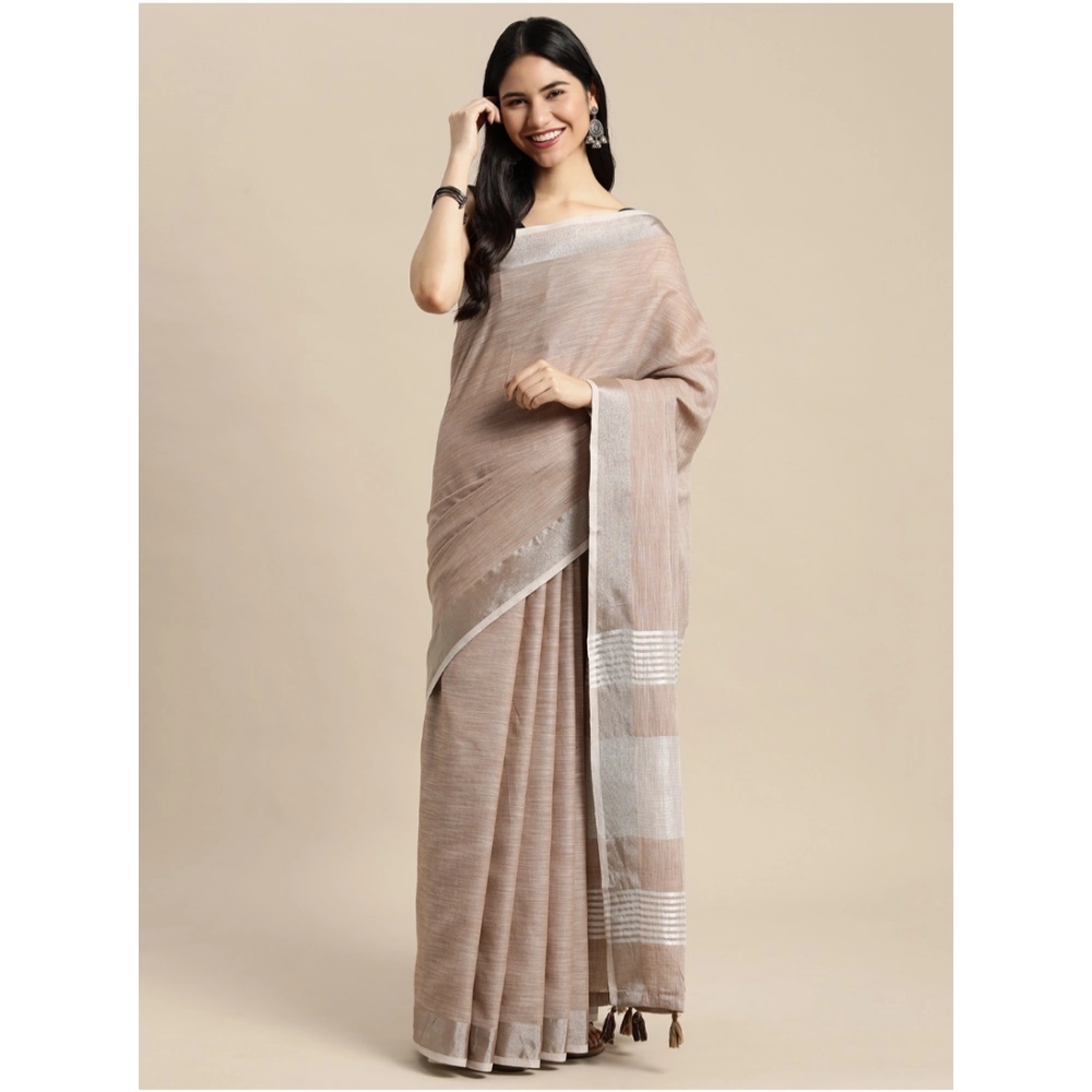 Women's Linen Cotton Printed Saree With Unstitched Blouse 5.5Mtr (Beige) Women's Linen Cotton Printed Saree With Unstitched Blouse 5.5Mtr (Beige)