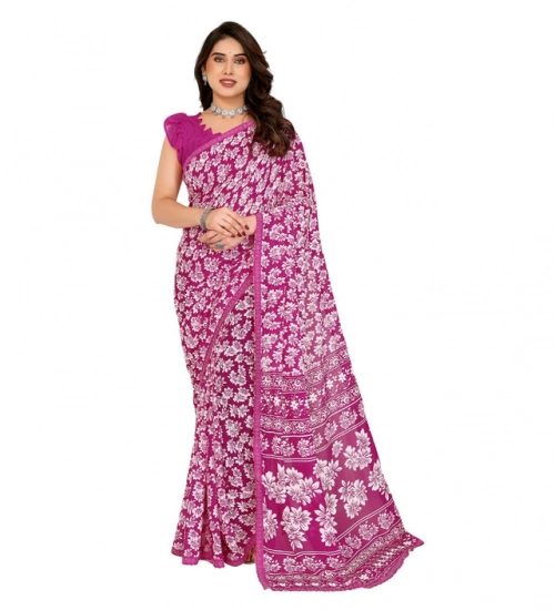 Women's Georgette Printed Saree With Unstitched Blouse 5.5Mtr (Pink)