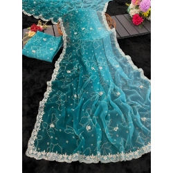 Women's Digital Printed  Georgette Saree With Unstitched Blouse (Blue, 5-6 Mtrs)