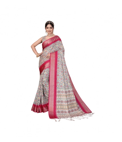 Women's Cotton Silk  Printed Saree With Unstitched Blouse 5.5Mtr (Pink)