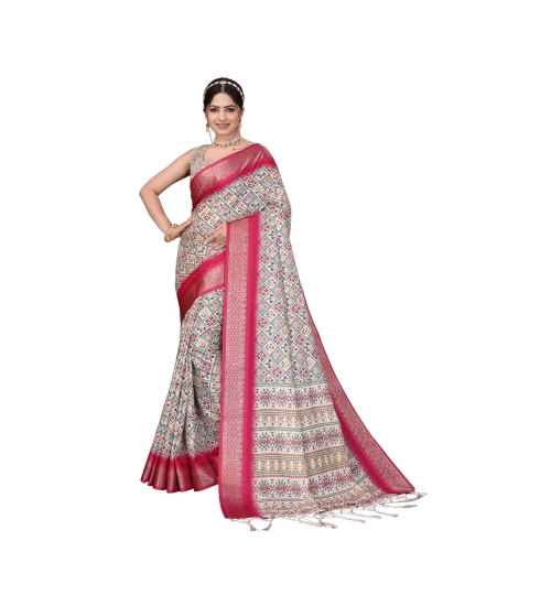 Women's Cotton Silk  Printed Saree With Unstitched Blouse 5.5Mtr (Pink)