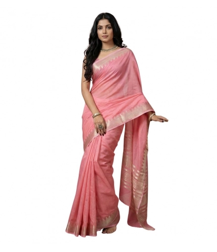 Women's Cotton Printed Saree With Unstitched Blouse 5.5Mtr (Coral Pink)
