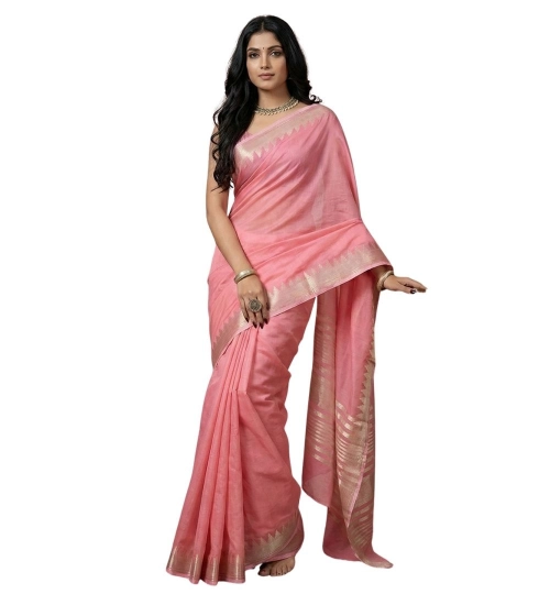 Women's Cotton Printed Saree With Unstitched Blouse 5.5Mtr (Coral Pink)