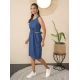Women's Denim Solid Sleeveless Dress (Blue)