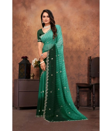 Women's Chiffon Embroidred Saree With Unstitched Blouse 5.5Mtr (Dark Green) Women's Chiffon Embroidred Saree With Unstitched Blouse 5.5Mtr (Dark Green)