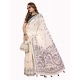 Women's Linen Cotton Printed Saree With Unstitched Blouse 5.5Mtr (Off White)