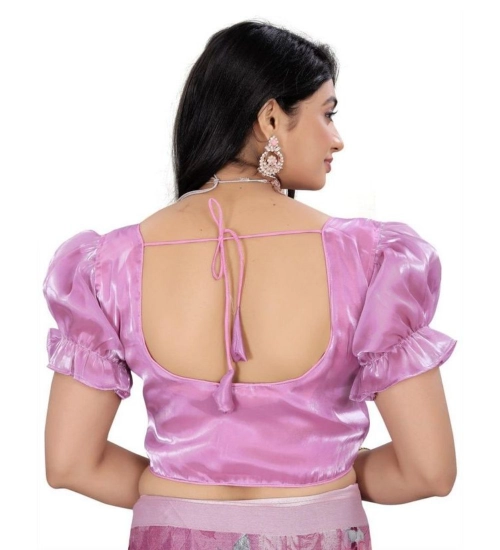 Women's Jimmy Solid Designer Neck Elastic Sleeve Readymade Blouse (Light Pink 38 , Alterable up to 42)-PID65830