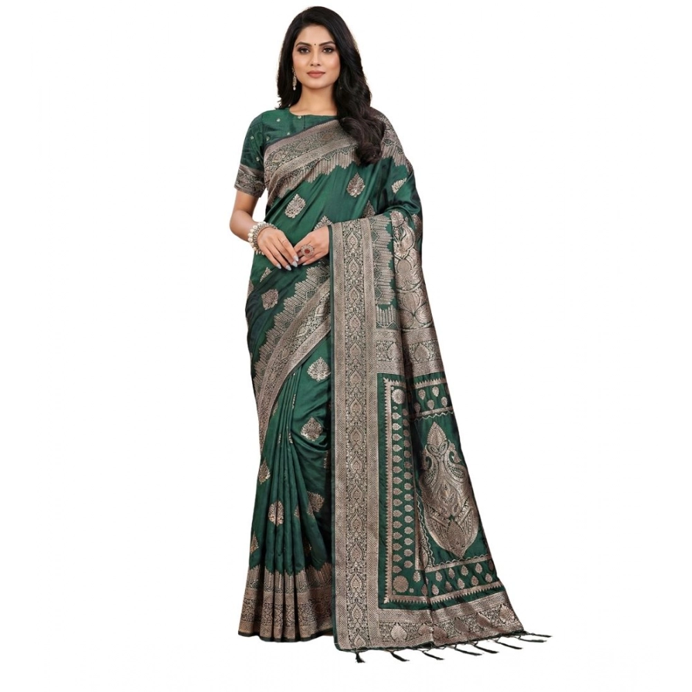 Women's Silk Blend Printed Saree With Unstitched Blouse 5.5Mtr (Green) Women's Silk Blend Printed Saree With Unstitched Blouse 5.5Mtr (Green)