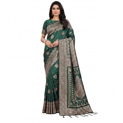 Women's Silk Blend Printed Saree With Unstitched Blouse 5.5Mtr (Green)