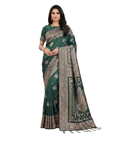 Women's Silk Blend Printed Saree With Unstitched Blouse 5.5Mtr (Green)