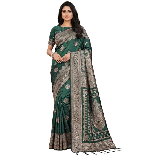 Women's Silk Blend Printed Saree With Unstitched Blouse 5.5Mtr (Green)