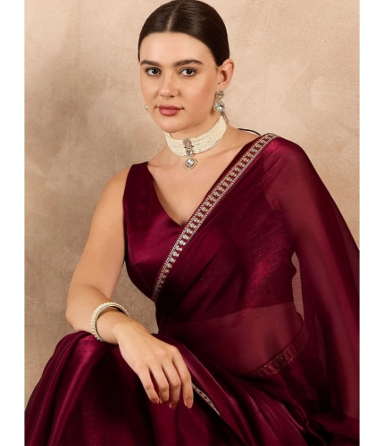 Women's Jimmy Choo solid Saree With Unstitched Blouse 5.5Mtr (Wine ) Women's Jimmy Choo solid Saree With Unstitched Blouse 5.5Mtr (Wine )