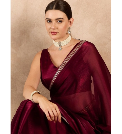 Women's Jimmy Choo solid Saree With Unstitched Blouse 5.5Mtr (Wine ) Women's Jimmy Choo solid Saree With Unstitched Blouse 5.5Mtr (Wine )