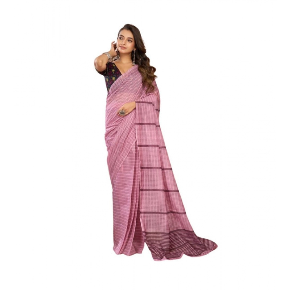 Women's Linen Cotton Printed Ready To Wear Saree With Unstitched Blouse 5.5 Mtr (Light_Pink)