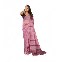 Women's Linen Cotton Printed Ready To Wear Saree With Unstitched Blouse 5.5 Mtr (Light_Pink)