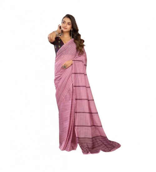 Women's Linen Cotton Printed Ready To Wear Saree With Unstitched Blouse 5.5 Mtr (Light_Pink)