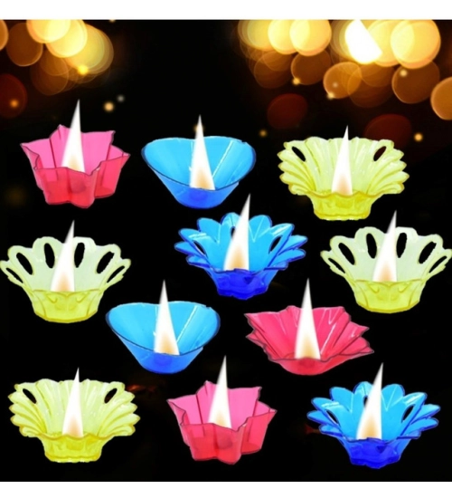Pack Of 2_Floral Diya Set – Multi-Color Tea Light Holders Set of 12 (Color: Assorted )