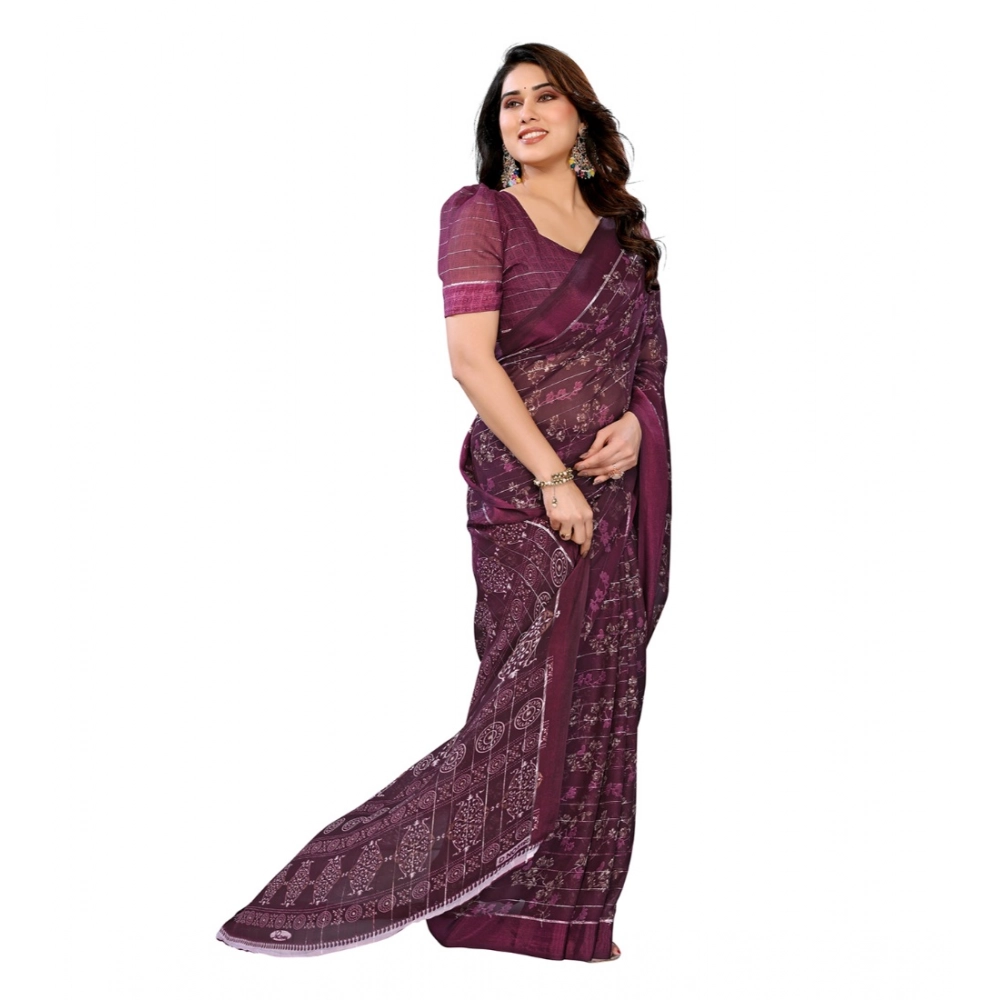 Women's Georgette Printed Saree With Unstitched Blouse 5.5Mtr (Wine) Women's Georgette Printed Saree With Unstitched Blouse 5.5Mtr (Wine)
