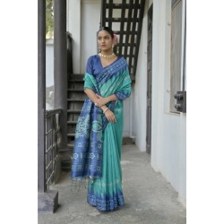 Women's Faux_Tussar Ikat Saree With Unstitched Blouse 5.5Mtr (Sea_Green)