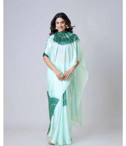 Women's Soft Crepe Silk Printed Ready To Wear Saree With Unstitched Blouse 5.5Mtr (Green) Women's Soft Crepe Silk Printed Ready To Wear Saree With Unstitched Blouse 5.5Mtr (Green)