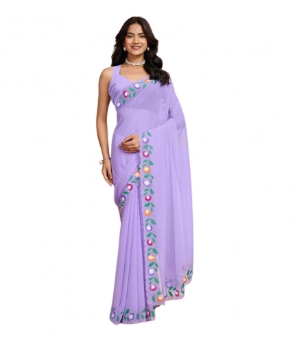 Women's Georgette Printed Saree With Unstitched Blouse 5.5Mtr (Lavender)