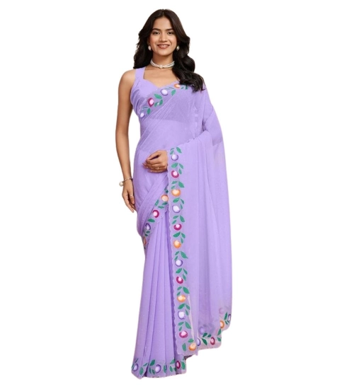 Women's Georgette Printed Saree With Unstitched Blouse 5.5Mtr (Lavender)