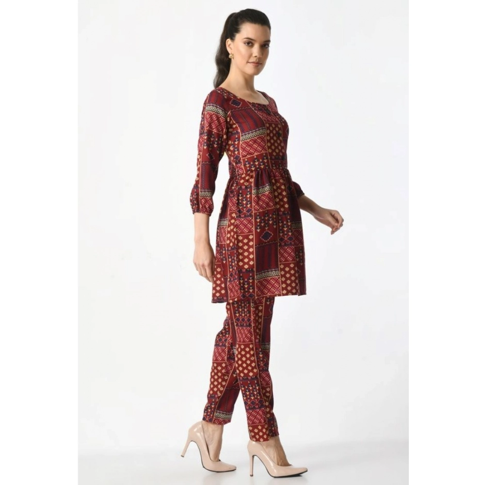 Women's Casual Crepe 3-4th Sleeves Cord Set (Maroon)