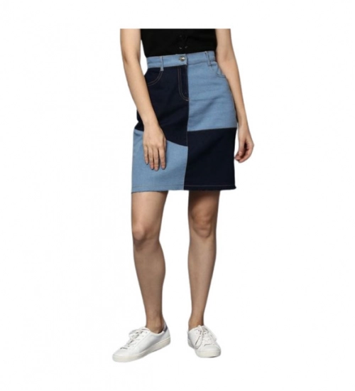 Women's Denim Brick Style Buttoned Skirt (Blue)