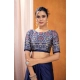 Women's Satin Crepe Printed Saree With Unstitched Blouse 5.5Mtr (Navy Blue)
