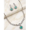 Women's Brass Silver Plated Necklace set (Turquoise)