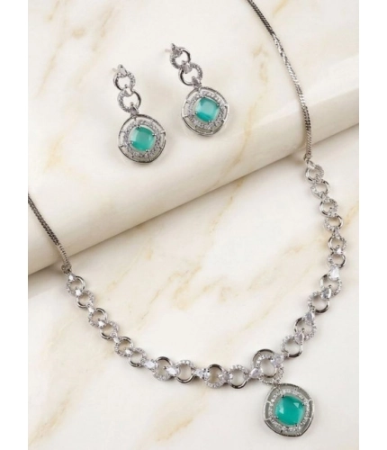 Women's Brass Silver Plated Necklace set (Turquoise)