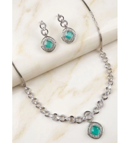 Women's Brass Silver Plated Necklace set (Turquoise)