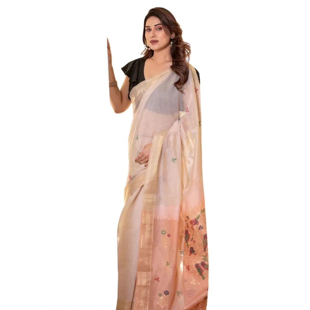 Women's Blended_Cotton Woven_Motifs Saree With Unstitched Blouse 5.5Mtr (Peach)