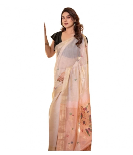 Women's Blended_Cotton Woven_Motifs Saree With Unstitched Blouse 5.5Mtr (Peach)