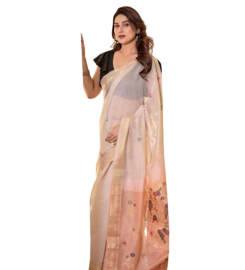 Women's Blended_Cotton Woven_Motifs Saree With Unstitched Blouse 5.5Mtr (Peach)