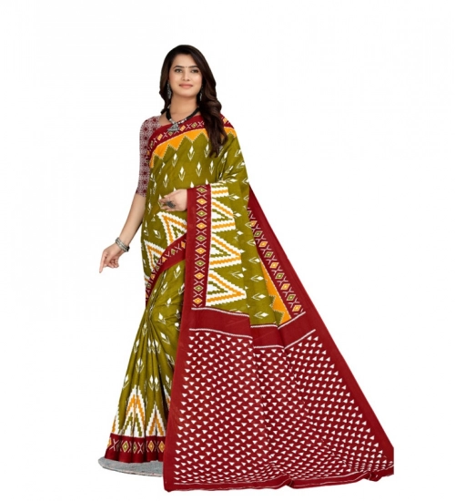 Women's Soft Pure Cotton Printed Saree With Unstitched Blouse 5.5Mtr (Multicolor)