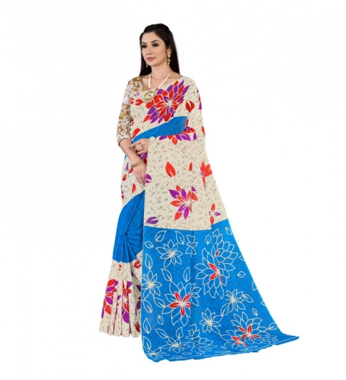 Women's Soft Pure Cotton Printed Saree With Unstitched Blouse 5.5Mtr (Multicolor)