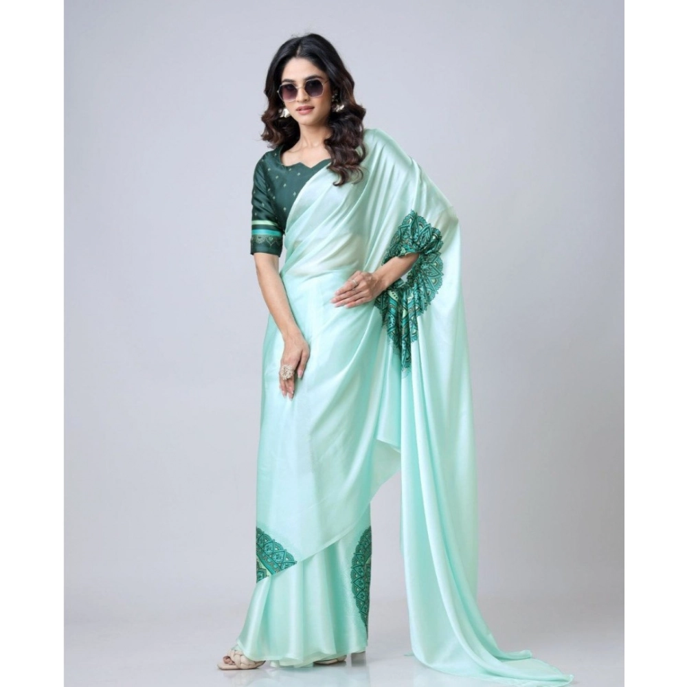 Women's Soft Crepe Silk Printed Ready To Wear Saree With Unstitched Blouse 5.5Mtr (Green) Women's Soft Crepe Silk Printed Ready To Wear Saree With Unstitched Blouse 5.5Mtr (Green)