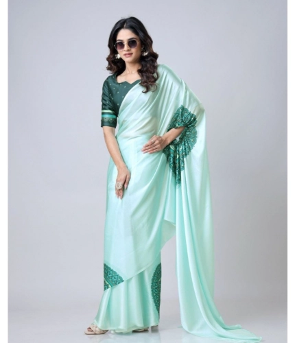 Women's Soft Crepe Silk Printed Ready To Wear Saree With Unstitched Blouse 5.5Mtr (Green)