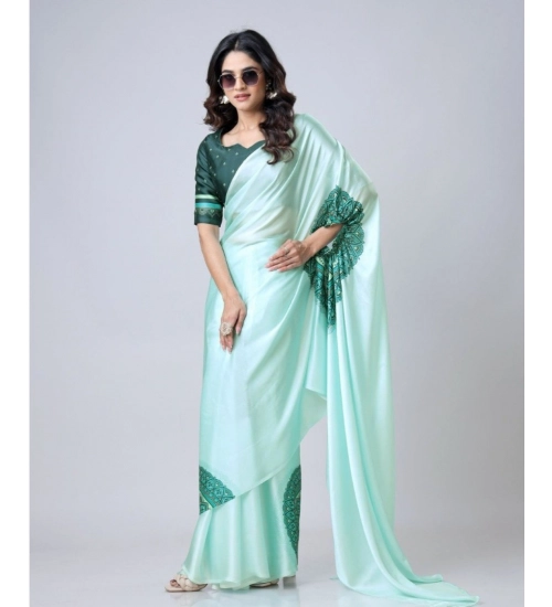Women's Soft Crepe Silk Printed Ready To Wear Saree With Unstitched Blouse 5.5Mtr (Green)