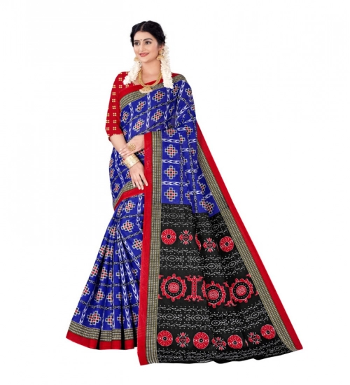 Women's Soft Pure Cotton Printed Saree With Unstitched Blouse 5.5Mtr (Blue)