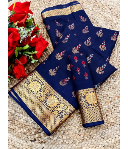 Women's Digital Dolla Silk Printed Saree With Unstitched Blouse 5.5Mtr (Blue)